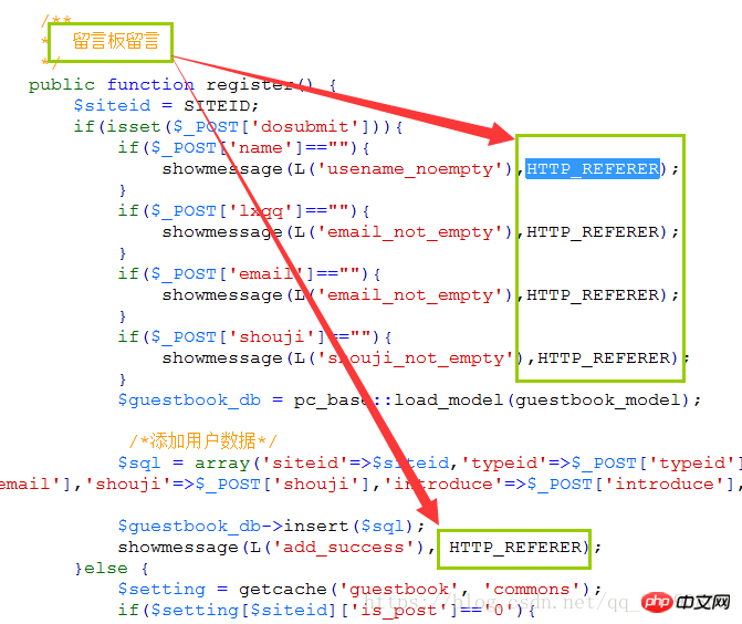 제출 후 이전 페이지로 돌아가도록 phpcmsV9 메시지 플러그인을 구현하는 방법(코드 스크린샷)