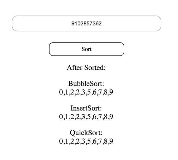 JS implements bubble sort, insertion sort and quick sort and sorts the output