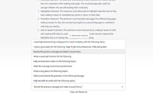 Autocomplete Common Prompts