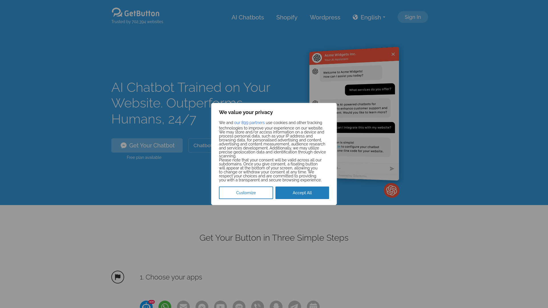 GetButton AI Chatbots for Websites