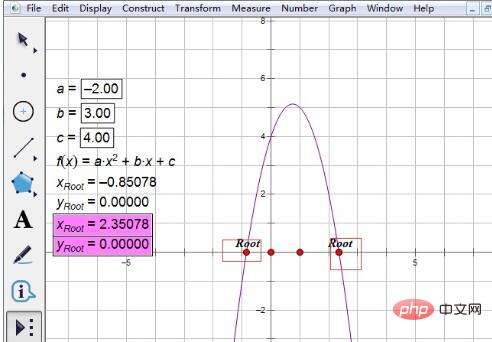 Detailed method for finding the roots of a quadratic equation using Geometry Sketchpad