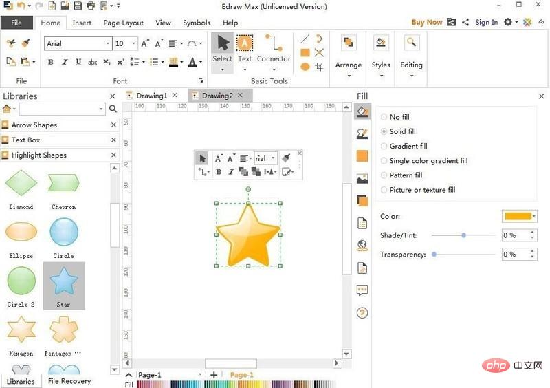 Graphic method for creating red five star pattern using edraw flow