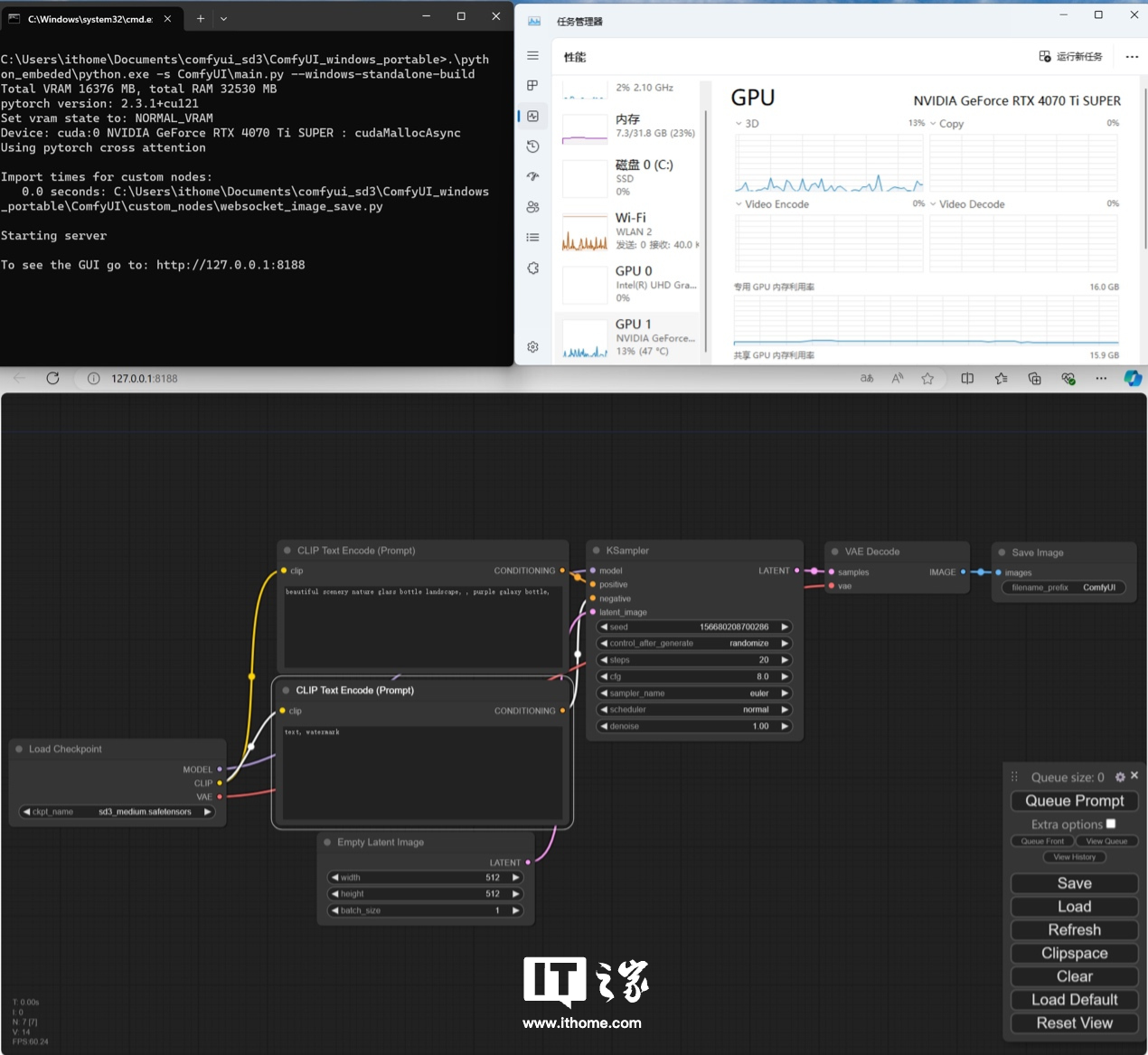 Stable Diffusion 3 搭建教程及官方实例演示,影驰 GeForce RTX 4070 Ti SUPER 星曜 OC 瞬间跑满