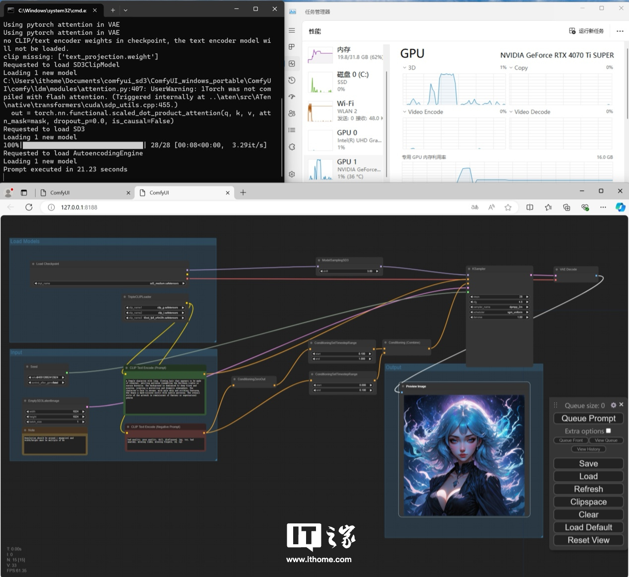Stable Diffusion 3 搭建教程及官方实例演示,影驰 GeForce RTX 4070 Ti SUPER 星曜 OC 瞬间跑满