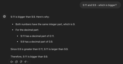 Who is bigger, 9.11 or 9.9? We actually tested 15 large models, and more than half of them overturned.