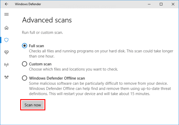 Run a Scan With Windows Defender Security Center in Windows 10