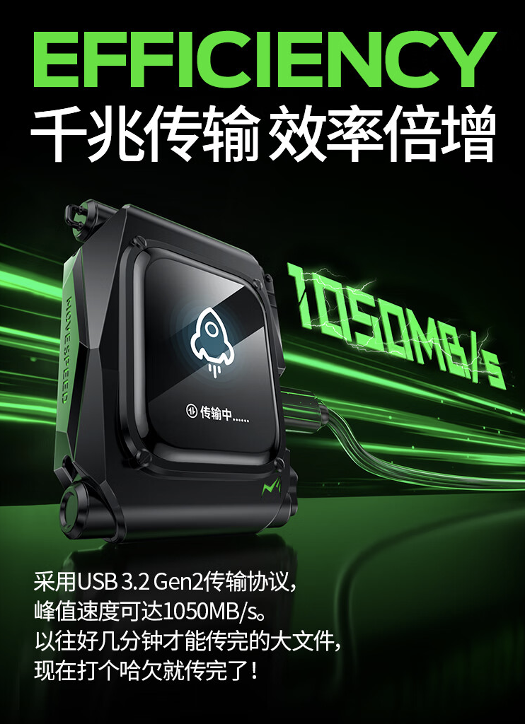移速推出 ST10 移动硬盘：自带触控屏、读速 1050 MB/s，1TB 售 1299 元