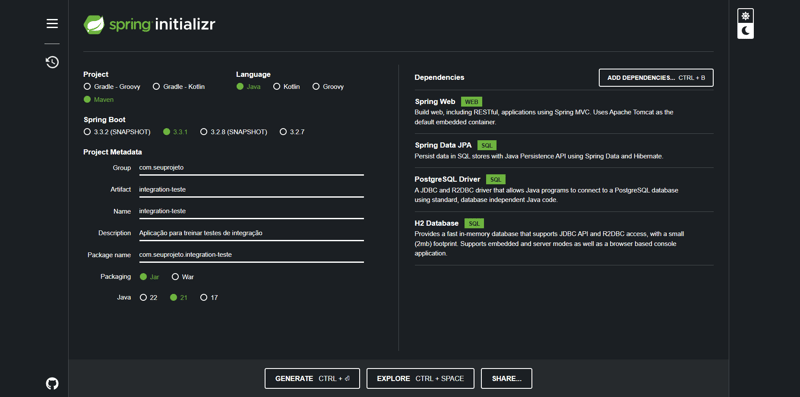 Testes integrados com Spring