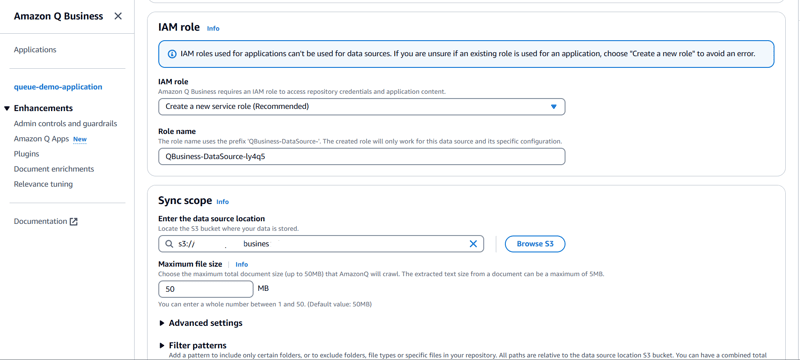 Configuring Amazon Q Business with Amazon Ss a Data Source