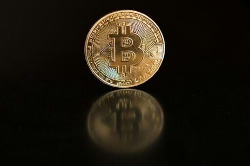 Diese Fotoabbildung zeigt eine physische Darstellung eines Bitcoin