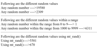 Random Number Generator in PHP