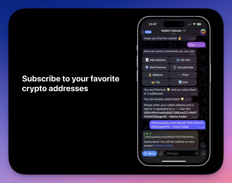 Solana Telegram Bot, Track addresses