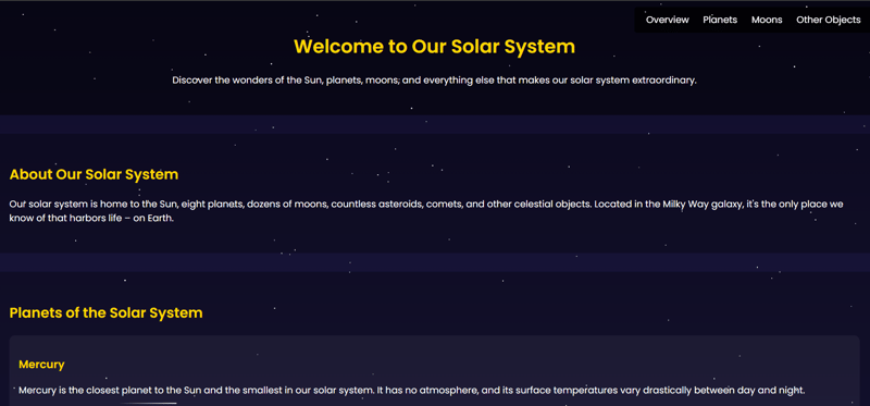 Explore the Solar System via Interactive Design Web