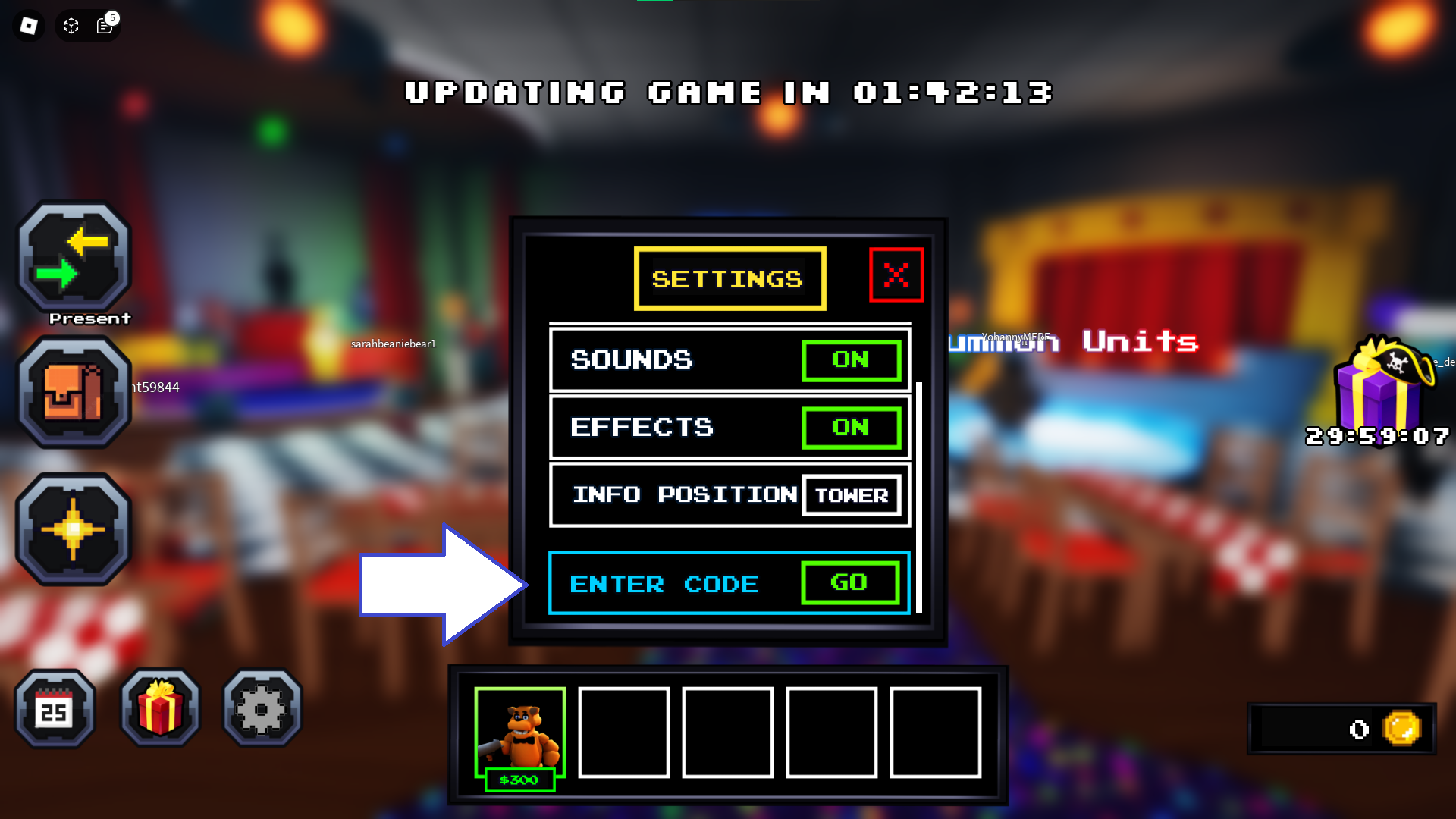Five Nights TD codes for September 2024
