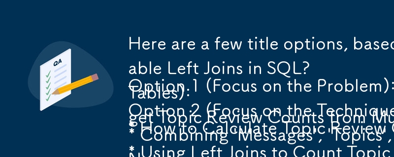 Here are a few title options, based on the provided snippet:

Option 1 (Focus on the Problem):

* How to Calculate Topic Review Counts using Multi-Table Left Joins in SQL?

Option 2 (Focus on the Technique):

* Using Left Joins to Count Topic Reviews: A S