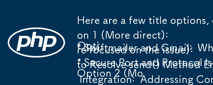 Here are a few title options, each posing a question relevant to the article's content:

Option 1 (More direct):
* Swiftmailer and Gmail:  Why is my send() method failing? 

Option 2 (More focused on the issue):
* Secure Port and Protocol Issues with Swi