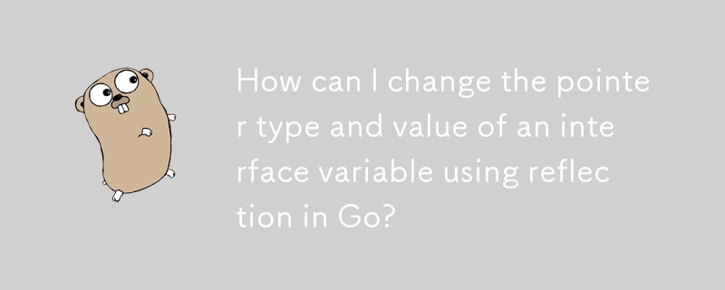 How can I change the pointer type and value of an interface variable using reflection in Go? 
