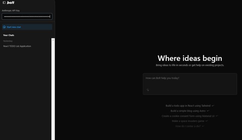 Modify the local bolt.new interface to allow input of the API key