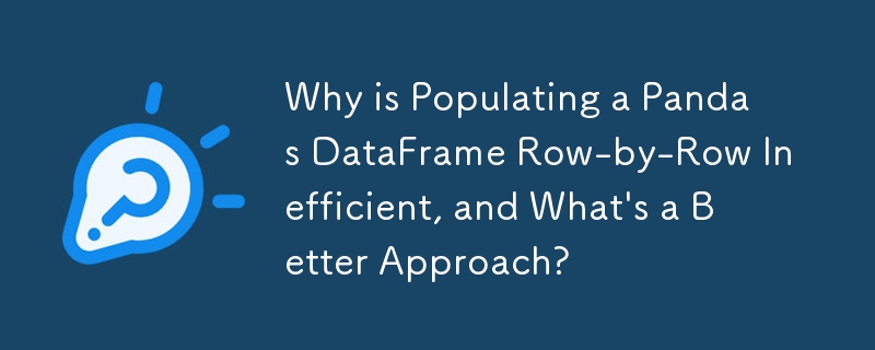 Why is Populating a Pandas DataFrame Row-by-Row Inefficient, and What's a Better Approach?