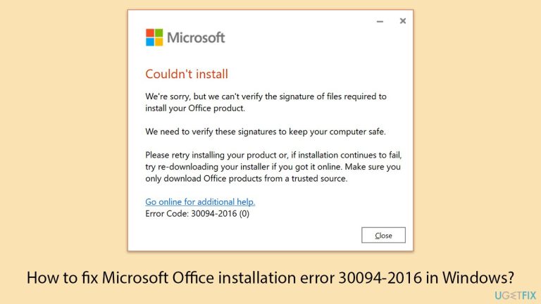 如何修復 Windows 中的 Microsoft Office 安裝錯誤 30094-2016?