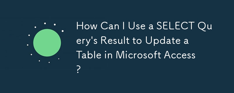 How Can I Use a SELECT Query's Result to Update a Table in Microsoft Access?
