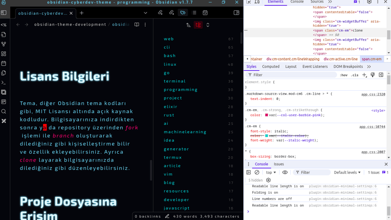 Cyberdev Obsidian Theme