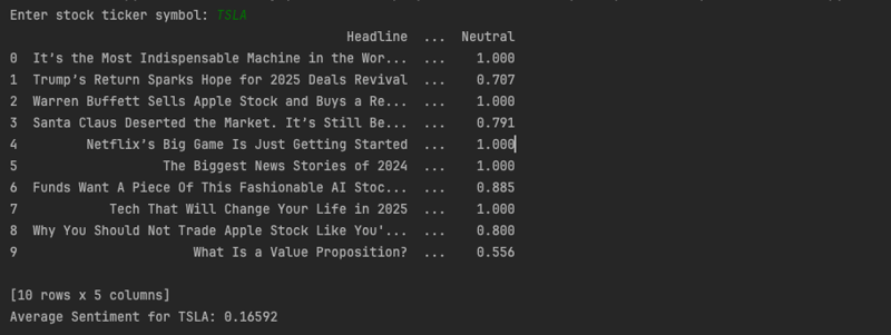 Python Script for Stock Sentiment Analysis