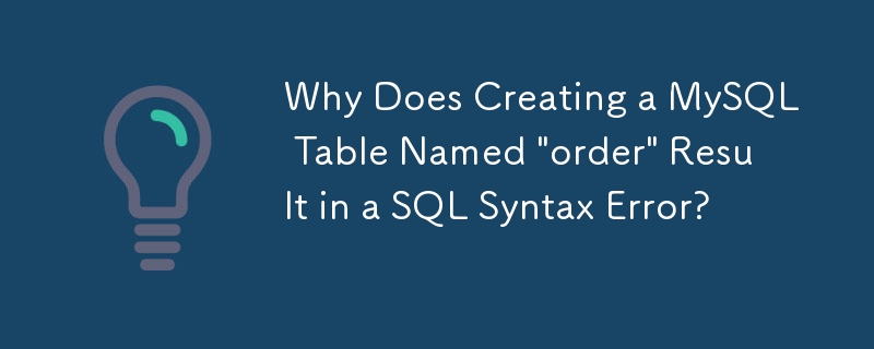 Why Does Creating a MySQL Table Named 'order' Result in a SQL Syntax ...