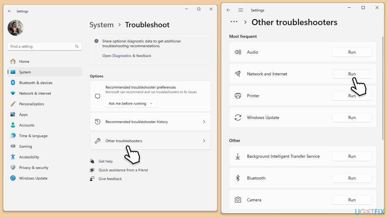 Run Network troubleshooter Run Network troubleshooter