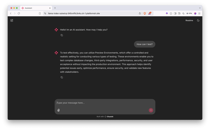 Experiment with Chainlit AI interface with RAG on Upsun