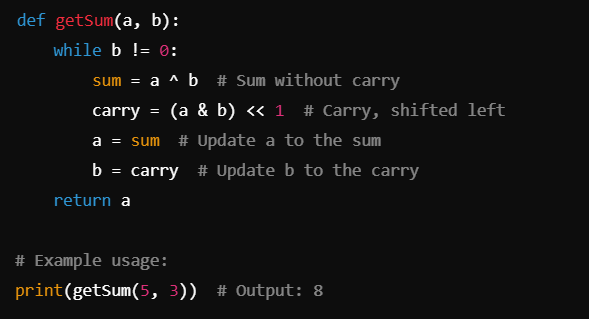 SUM OF TWO INTEGERS - leetcode - Python