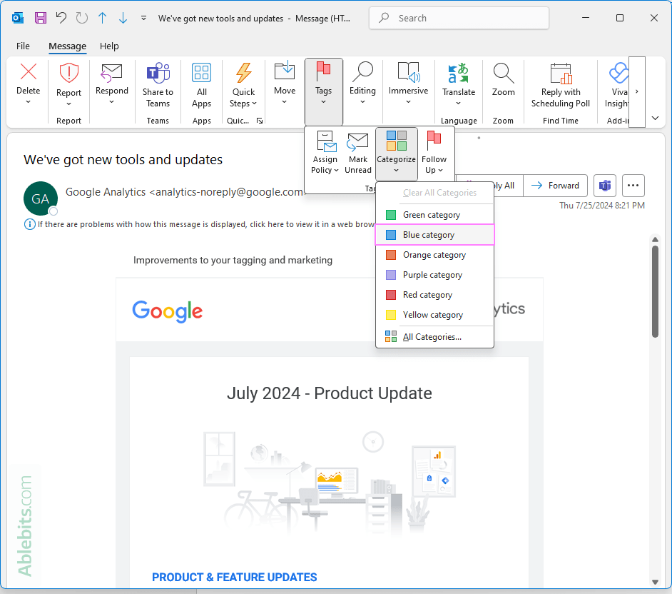 Outlook categories: how to add, use, change and search