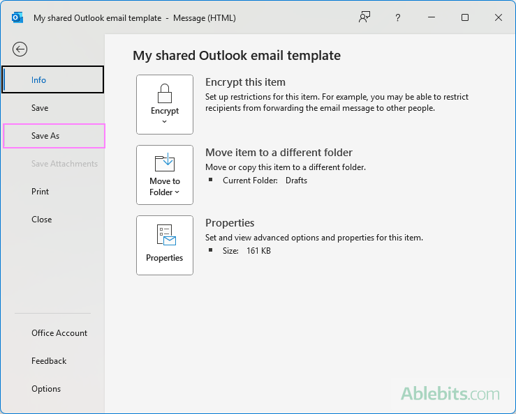 How to share Outlook email template with other users and teams