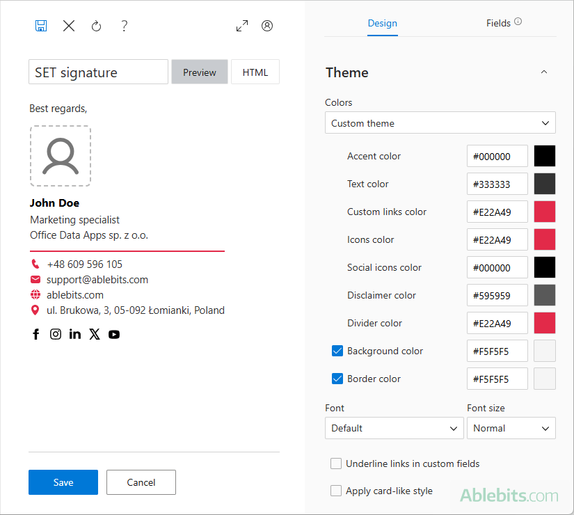 Outlook signature templates: customize visually or using HTML
