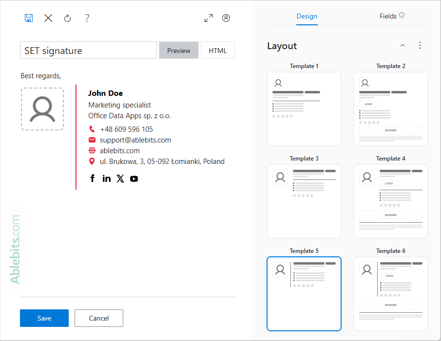 Outlook signature templates: customize visually or using HTML