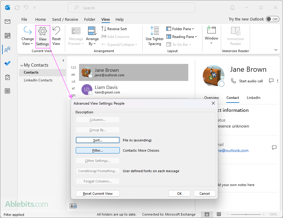 How to print contacts in outlook excel php cn