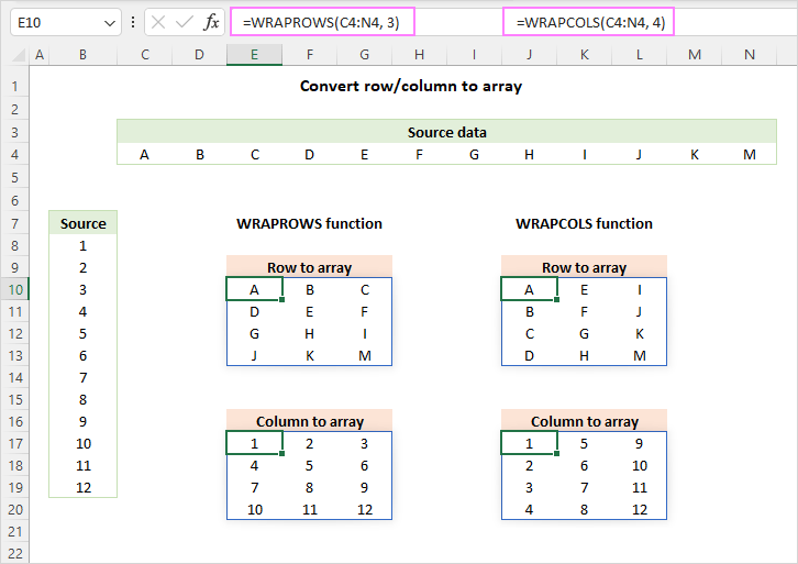 Convert column / row to array in Excel: WRAPCOLS & WRAPROWS functions ... image.