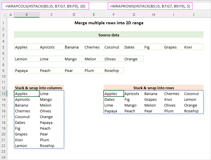 Convert column / row to array in Excel: WRAPCOLS & WRAPROWS functions ... image.