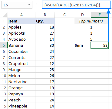 Excel: How to sum largest numbers in a range