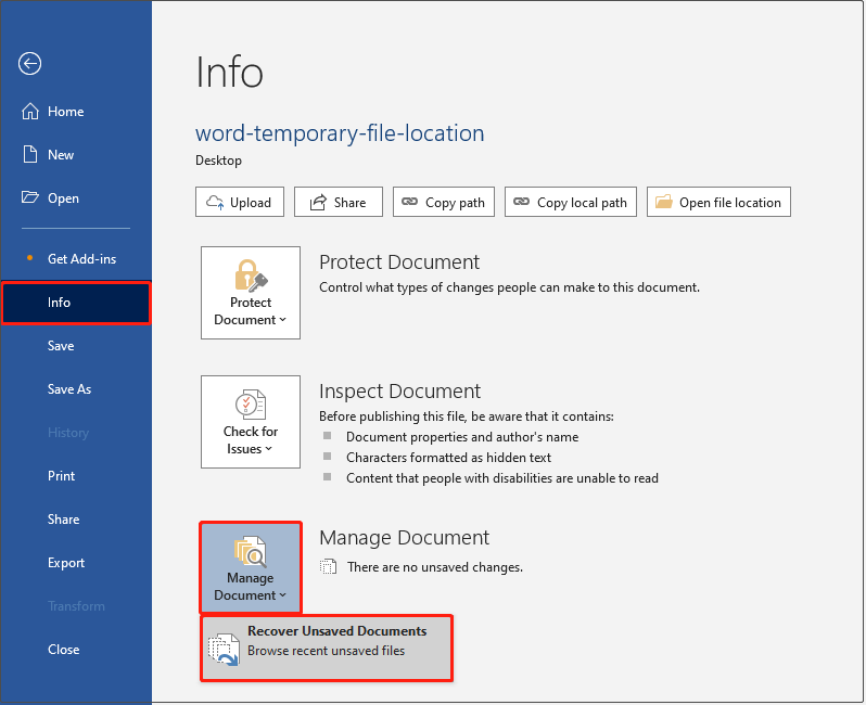 Discover Microsoft Word Temporary File Location on Windows