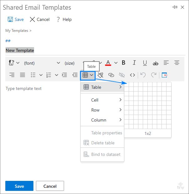 Create and format tables in Outlook email templates