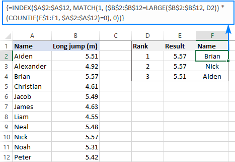 Excel formula to find top 3, 5, 10 values in column or row