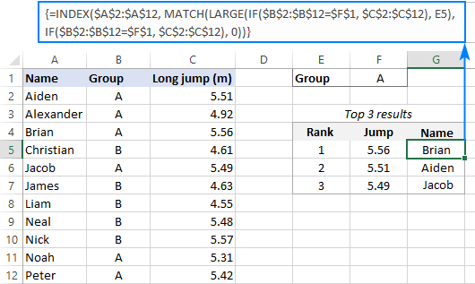 Excel formula to find top 3, 5, 10 values in column or row