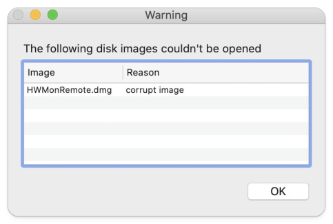 Get rid of “The following disk images couldn’t be opened” warning