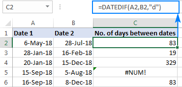 Calculate number of days between two dates in Excel