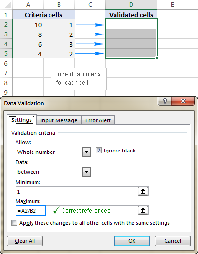 Custom Data Validation in Excel : formulas and rules