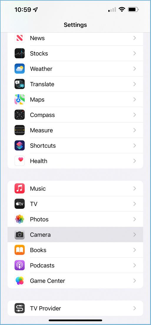 iPhone设置列表显示相机入口,英文Camera对应中文相机