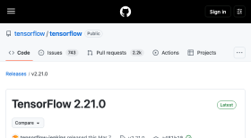 TensorFlow 官方页面截图,来源为TensorFlow 官方 GitHub Releases,用于证明TensorFlow 2.21 发布:停止 Python 3.9 支持相关事实