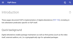 pypi.org 官方页面截图,来源为PyPI 官方数字证明文档,用于证明PyPI 第二次安全审计完成相关事实