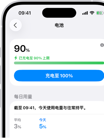 电池页面已经显示已充电至 90% 上限,当前步骤是把 iPhone16 的充电上限设到合适数值